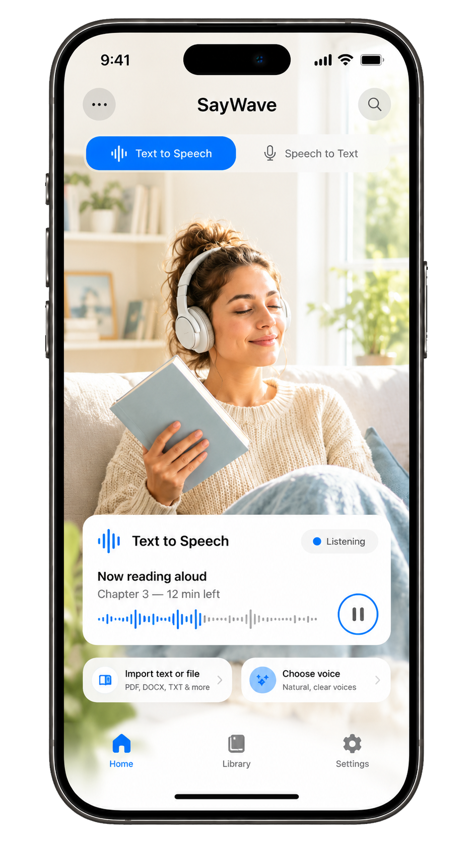 SayWave: Text to Speech app interface on iPhone